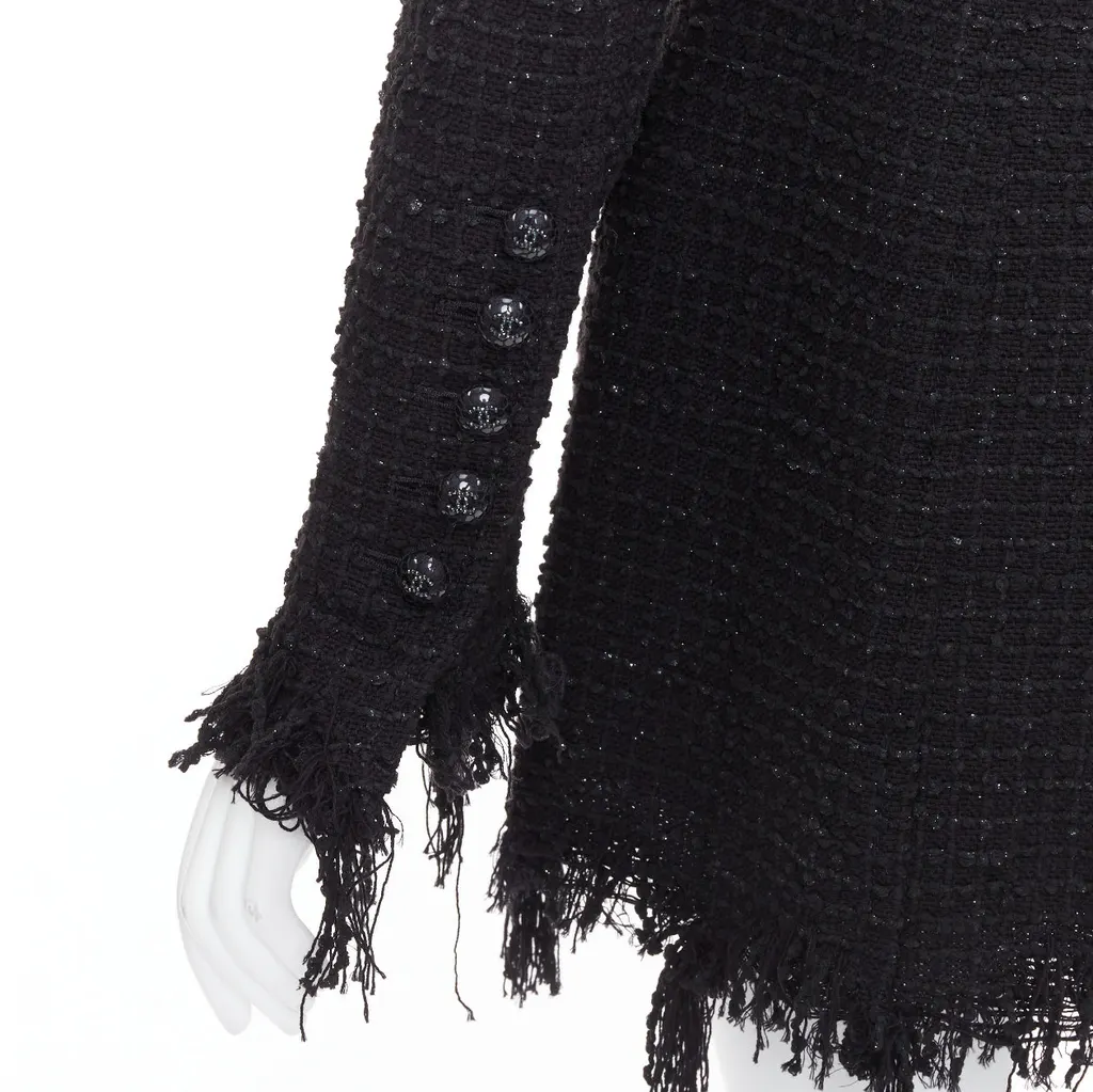Chanel Black Tweed Fringe Jacket Black Cotton Very good - Back View