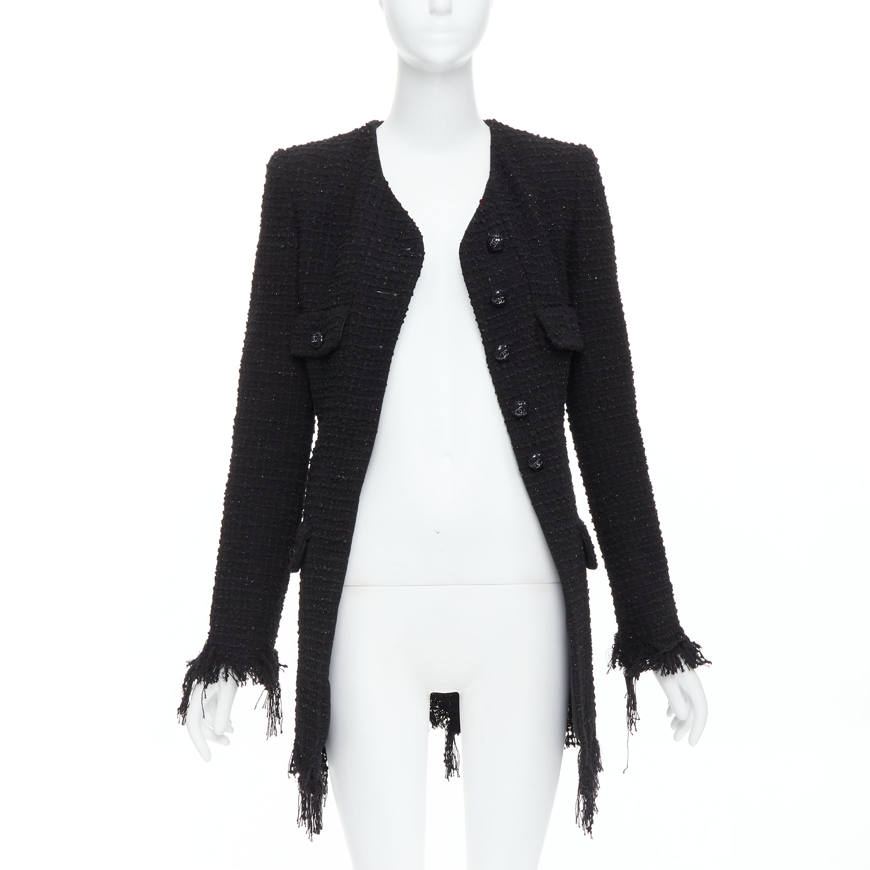Chanel Black Tweed Fringe Jacket - Image 6