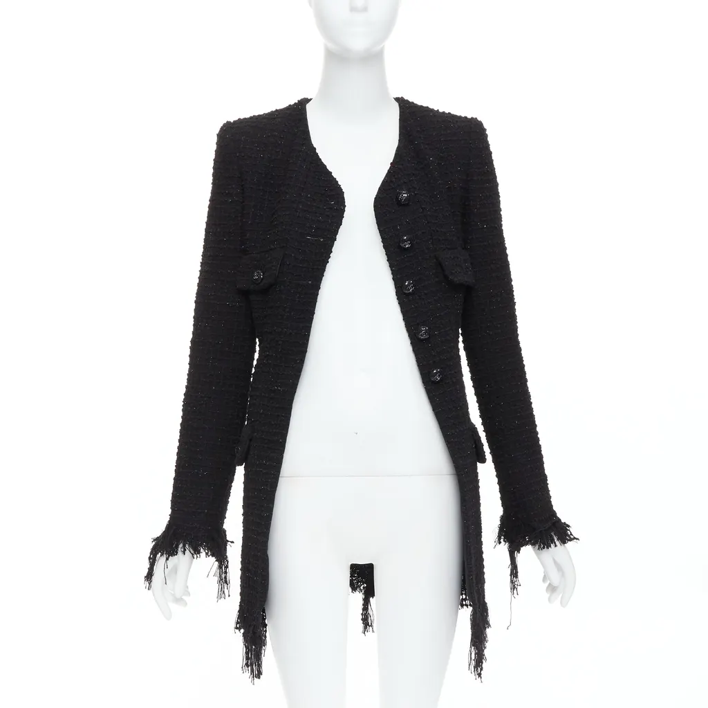 Chanel Black Tweed Fringe Jacket Black Cotton Very good - Inside View