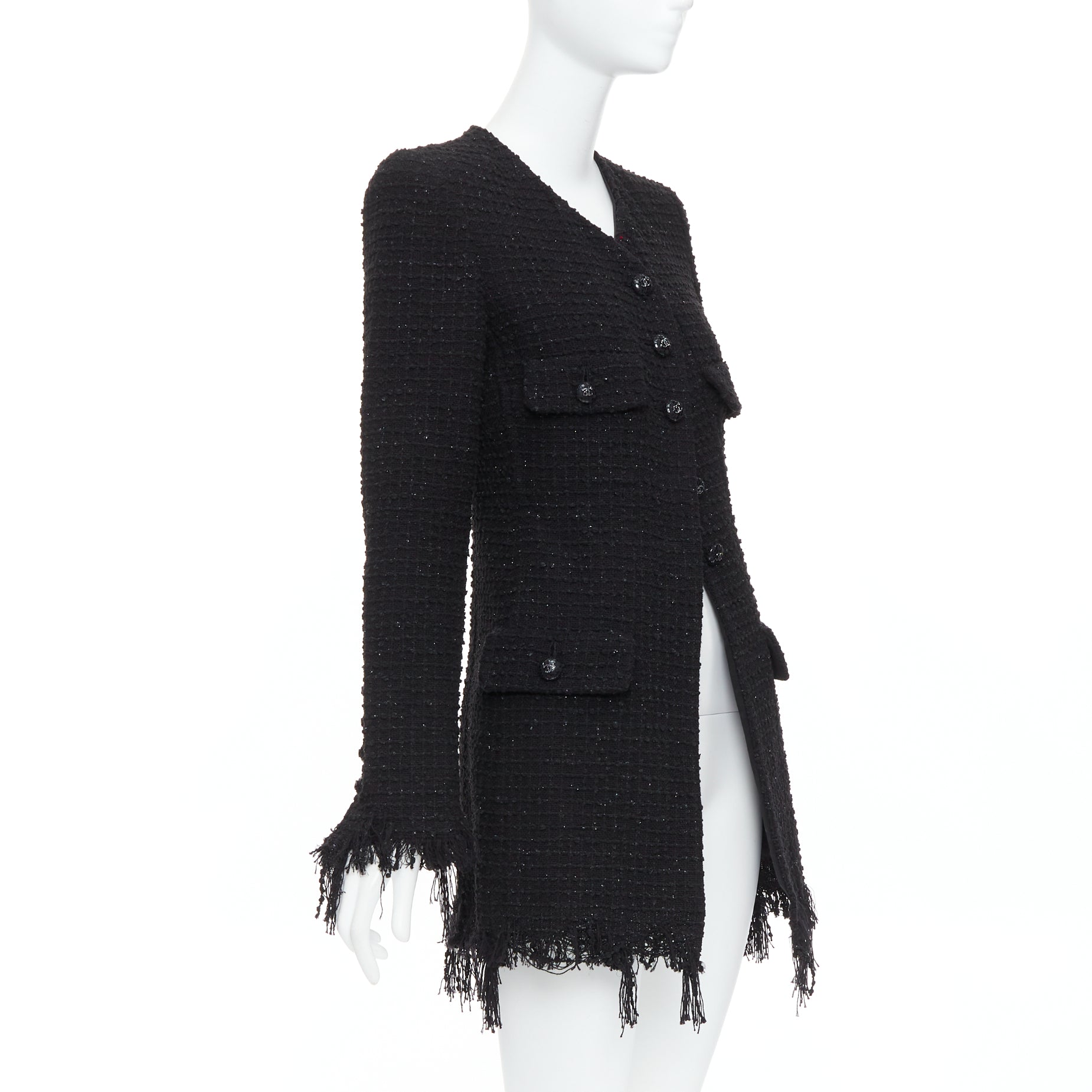 Chanel Black Tweed Fringe Jacket - 4
