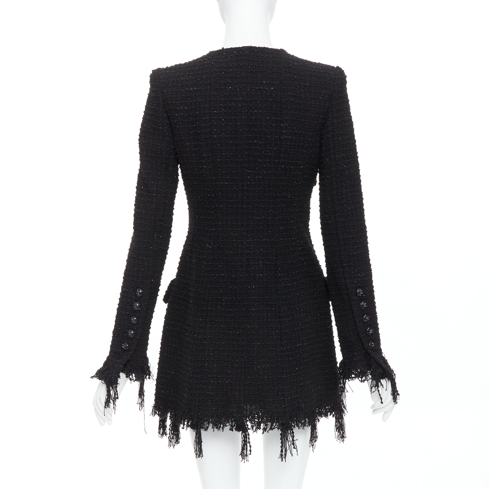 Chanel Black Tweed Fringe Jacket - Detail 1