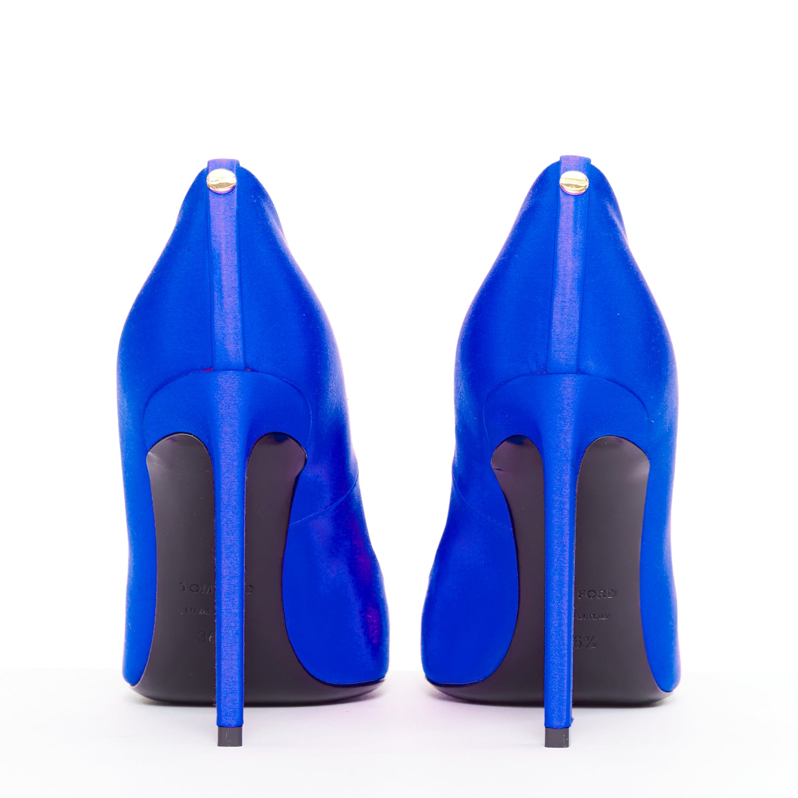 Tom Ford Blue Satin Pumps - Side view