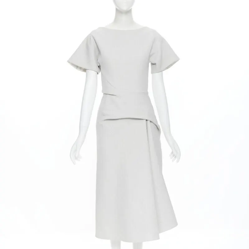 Maticevski Cloque Draped Dress Grey Cotton Good - Front View