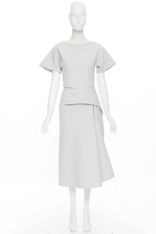 Maticevski Cloque Draped Dress Grey Cotton Good - Back View