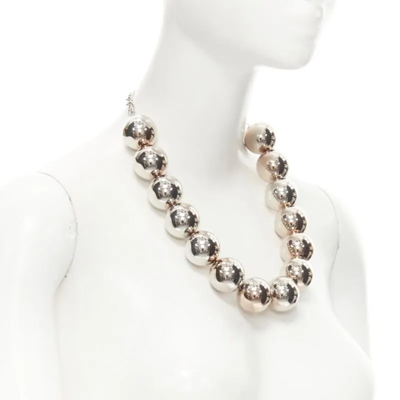 Oscar De La Renta Beaded Ball Necklace Silver Good - Back View