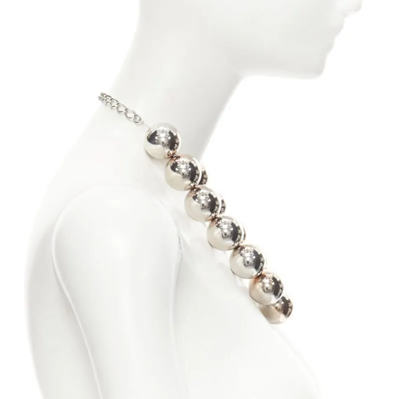 Oscar De La Renta Beaded Ball Necklace Silver Good - Inside View
