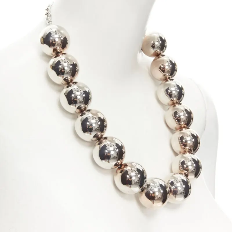 Oscar De La Renta Beaded Ball Necklace Silver Good - Box View