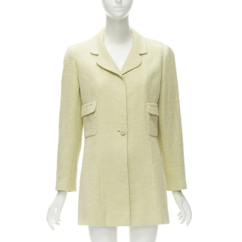Chanel Yellow Tweed Long Jacket Yellow Cotton Never worn - Front View