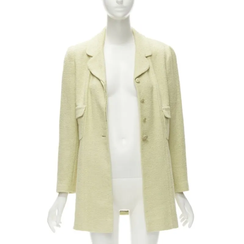 Chanel Yellow Tweed Long Jacket Yellow Cotton Never worn - Inside View