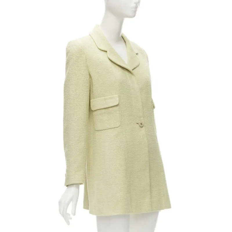 Chanel Yellow Tweed Long Jacket Yellow Cotton Never worn - Model View