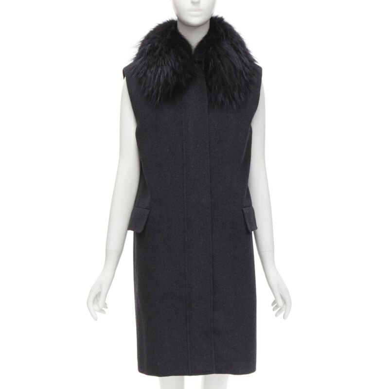 Joseph Black Fur Collar Vest