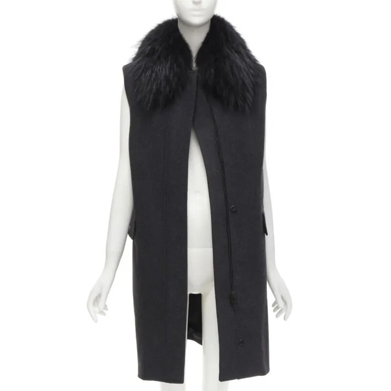 Joseph Black Fur Collar Vest Black Wool Never worn - Inside View