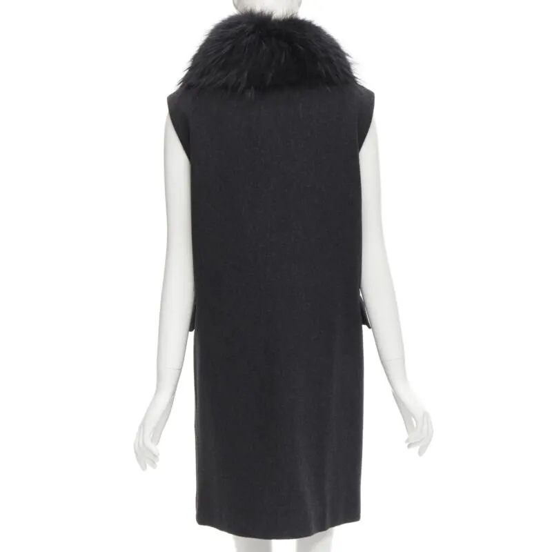 Joseph Black Fur Collar Vest Black Wool Never worn - Box View