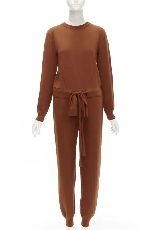 Oscar De La Renta Wool Drawstring Jumpsuit Brown Wool Never worn - Front View