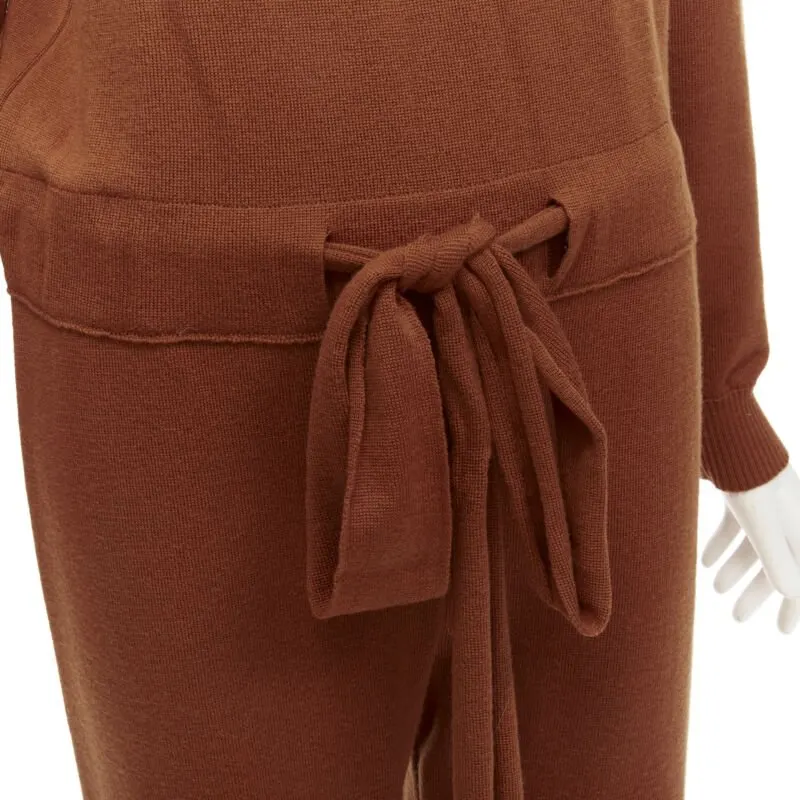 Oscar De La Renta Wool Drawstring Jumpsuit Brown Wool Never worn - Back View