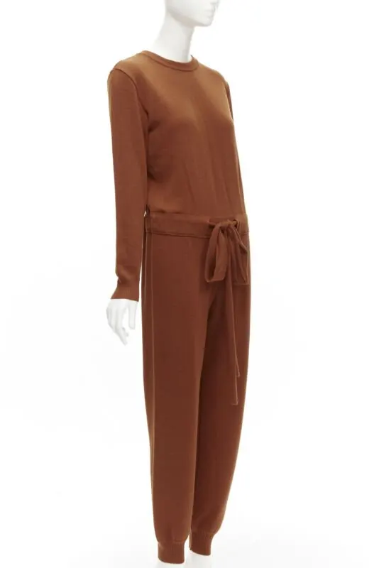 Oscar De La Renta Wool Drawstring Jumpsuit Brown Wool Never worn - Inside View