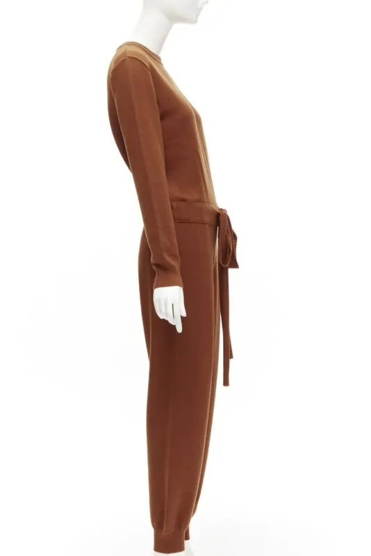 Oscar De La Renta Wool Drawstring Jumpsuit Brown Wool Never worn - Model View