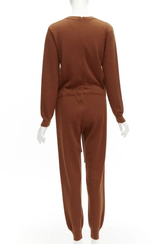 Oscar De La Renta Wool Drawstring Jumpsuit Brown Wool Never worn - Box View