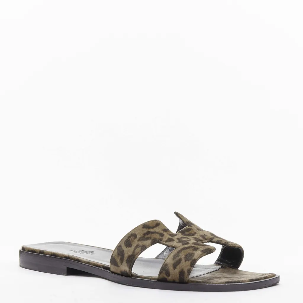 Hermès Leopard Print Sandals Brown Leather Good - Inside View