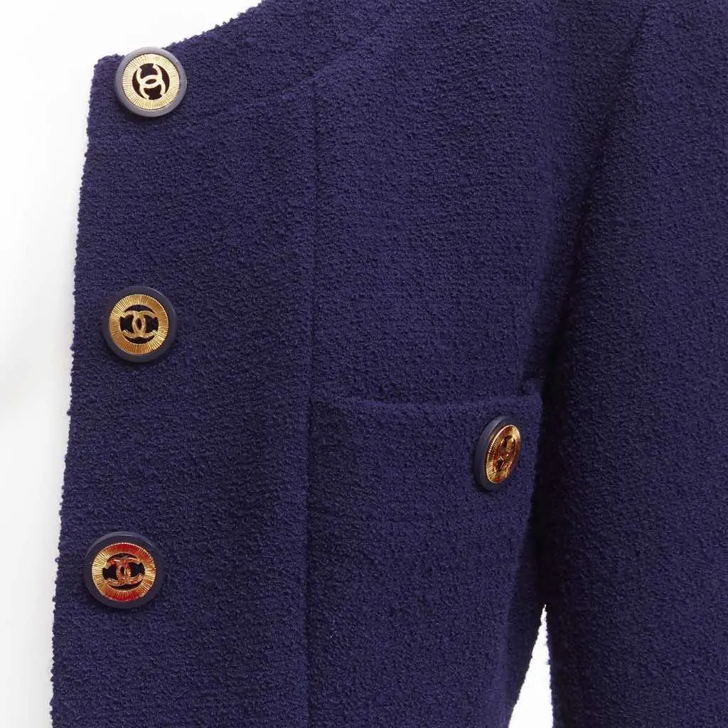 Chanel Navy Gold Pocket Jacket Blue Wool Never worn - Back View