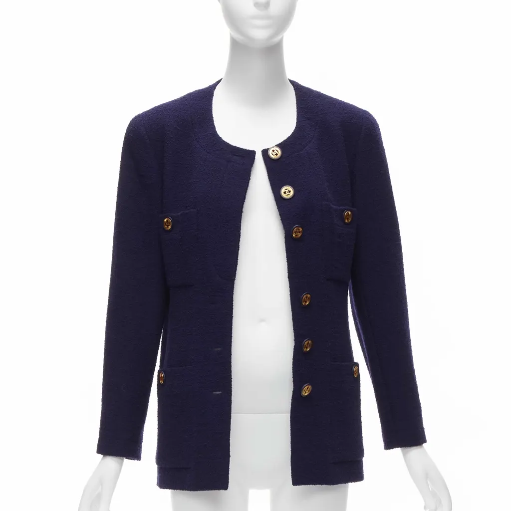 Chanel Navy Gold Pocket Jacket Blue Wool Never worn - Inside View