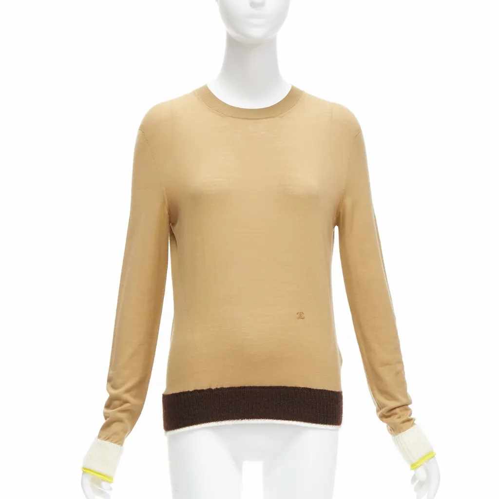 Celine Logo Contrast Sweater Beige Wool Never worn - Front View