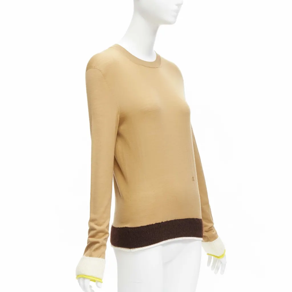 Celine Logo Contrast Sweater Beige Wool Never worn - Inside View