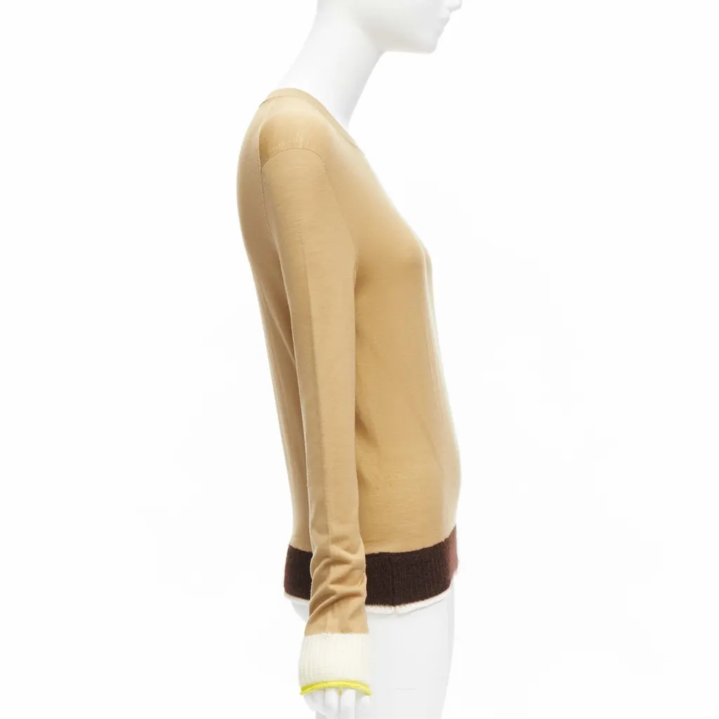 Celine Logo Contrast Sweater Beige Wool Never worn - Model View