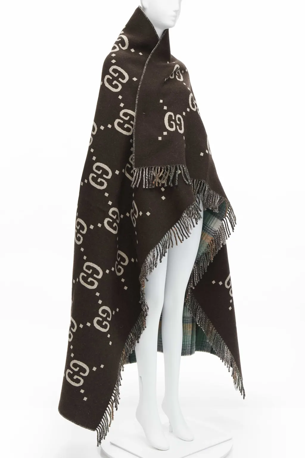 Gucci Plaid Blanket Scarf Green Wool Never worn - Inside View