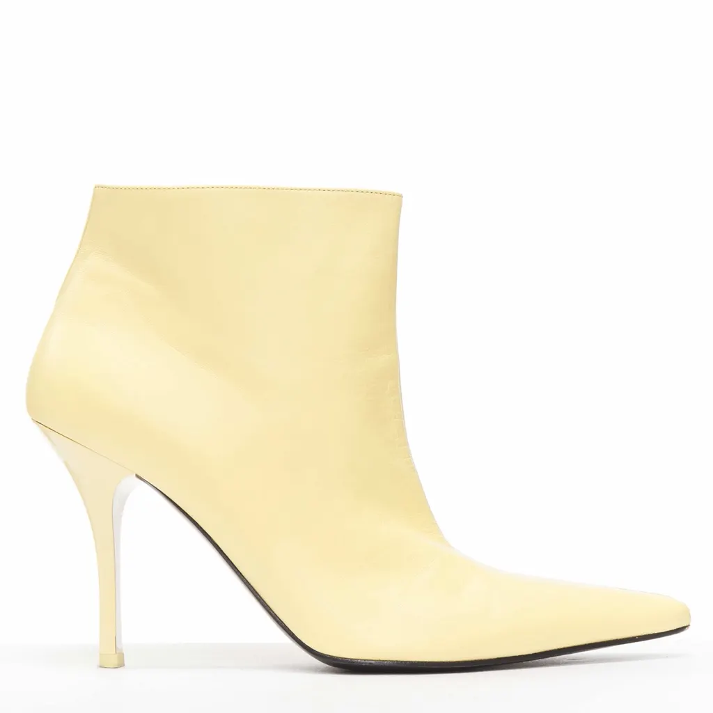 Celine Pointed Toe High Boots Beige Leather Good - Front View