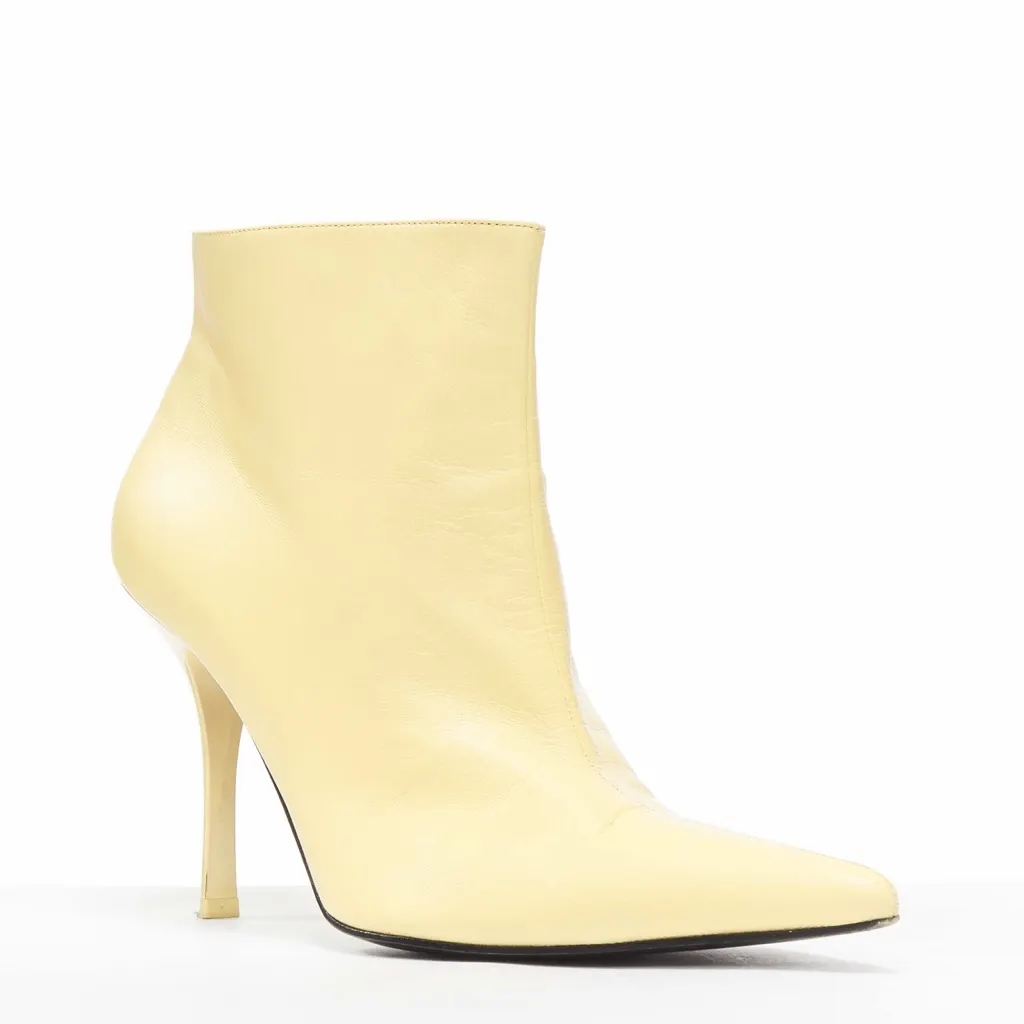 Celine Pointed Toe High Boots Beige Leather Good - Back View