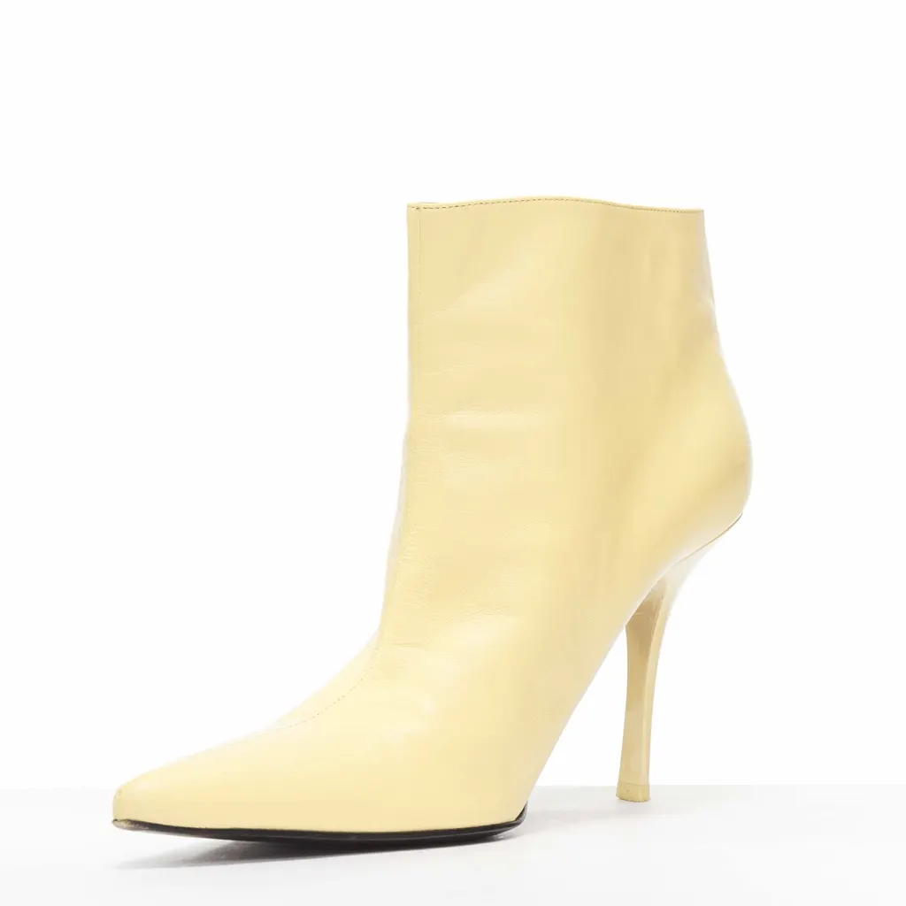 Celine Pointed Toe High Boots Beige Leather Good - Model View