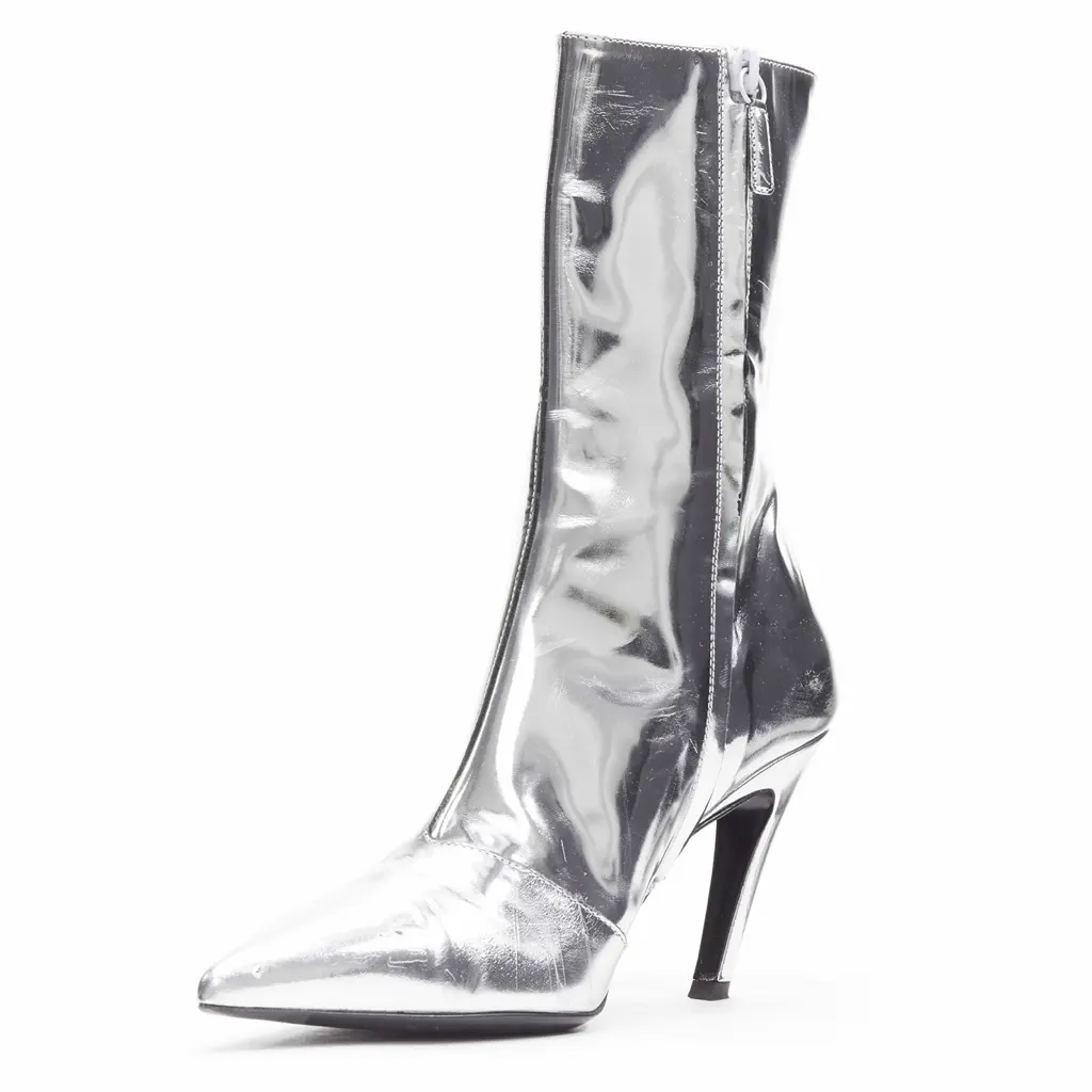 Balenciaga Metallic Mirrored Boots Silver Leather Fair - Model View