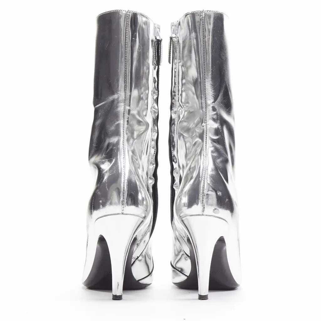 Balenciaga Metallic Mirrored Boots Silver Leather Fair - Box View