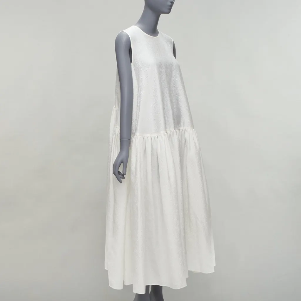 CecIlie Bahnsen Jacquard Babydoll Dress White Silk Never worn - Inside View