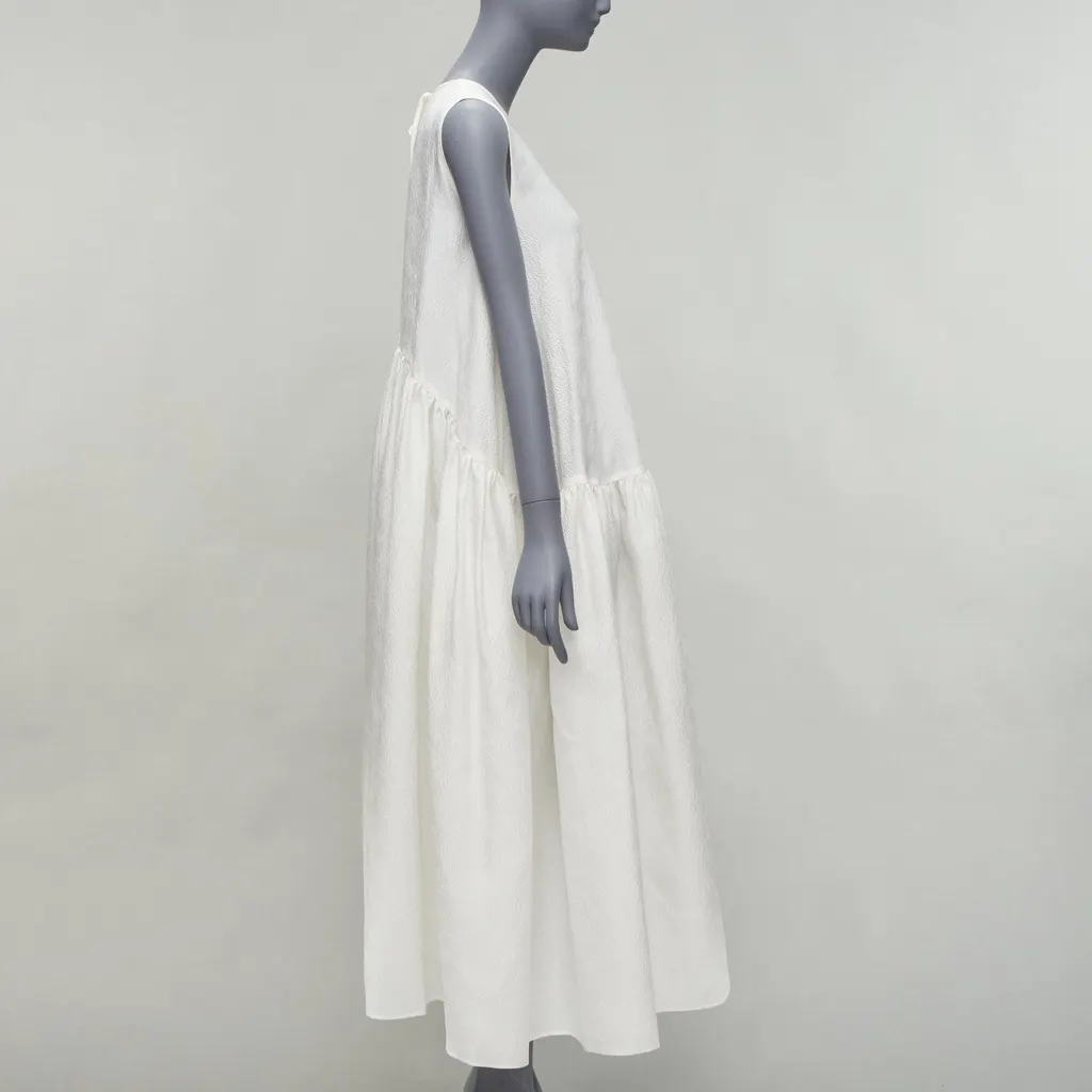 CecIlie Bahnsen Jacquard Babydoll Dress White Silk Never worn - Model View