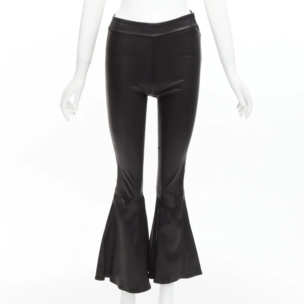 Frame Lambskin Cropped Pants Black Leather Very good - Front View