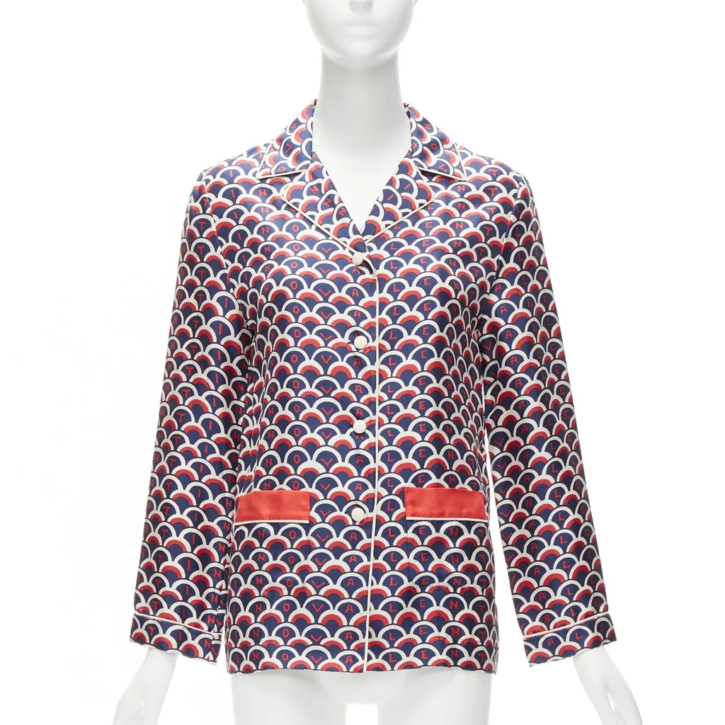 Valentino Logo Pajama Shirt Red Silk Never worn - Front View
