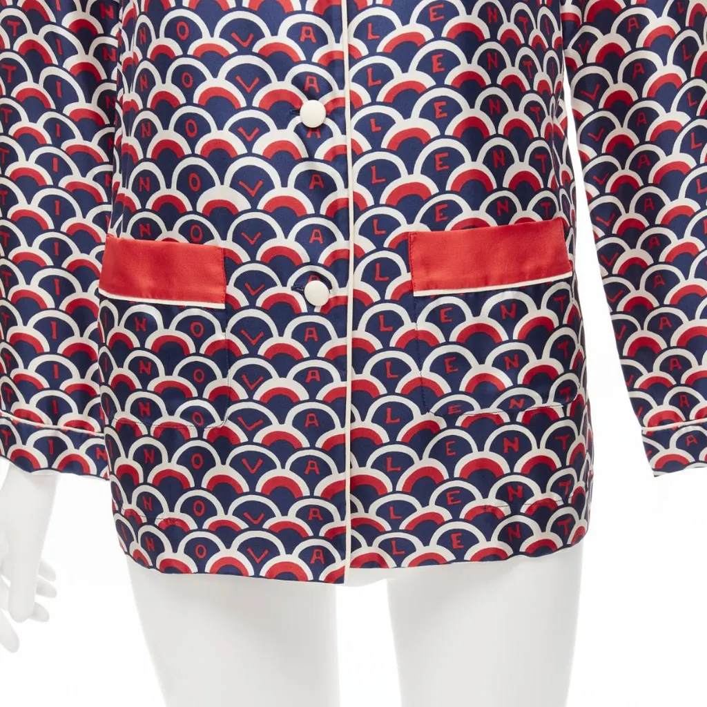 Valentino Logo Pajama Shirt Red Silk Never worn - Back View