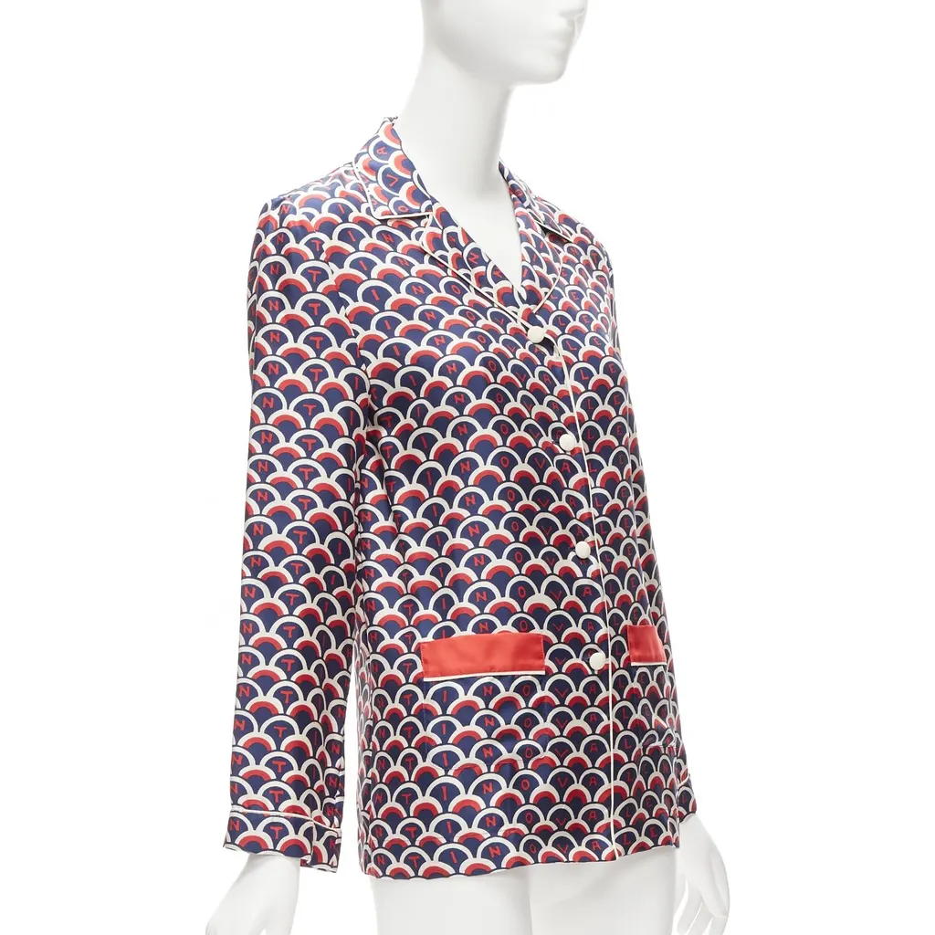 Valentino Logo Pajama Shirt Red Silk Never worn - Inside View