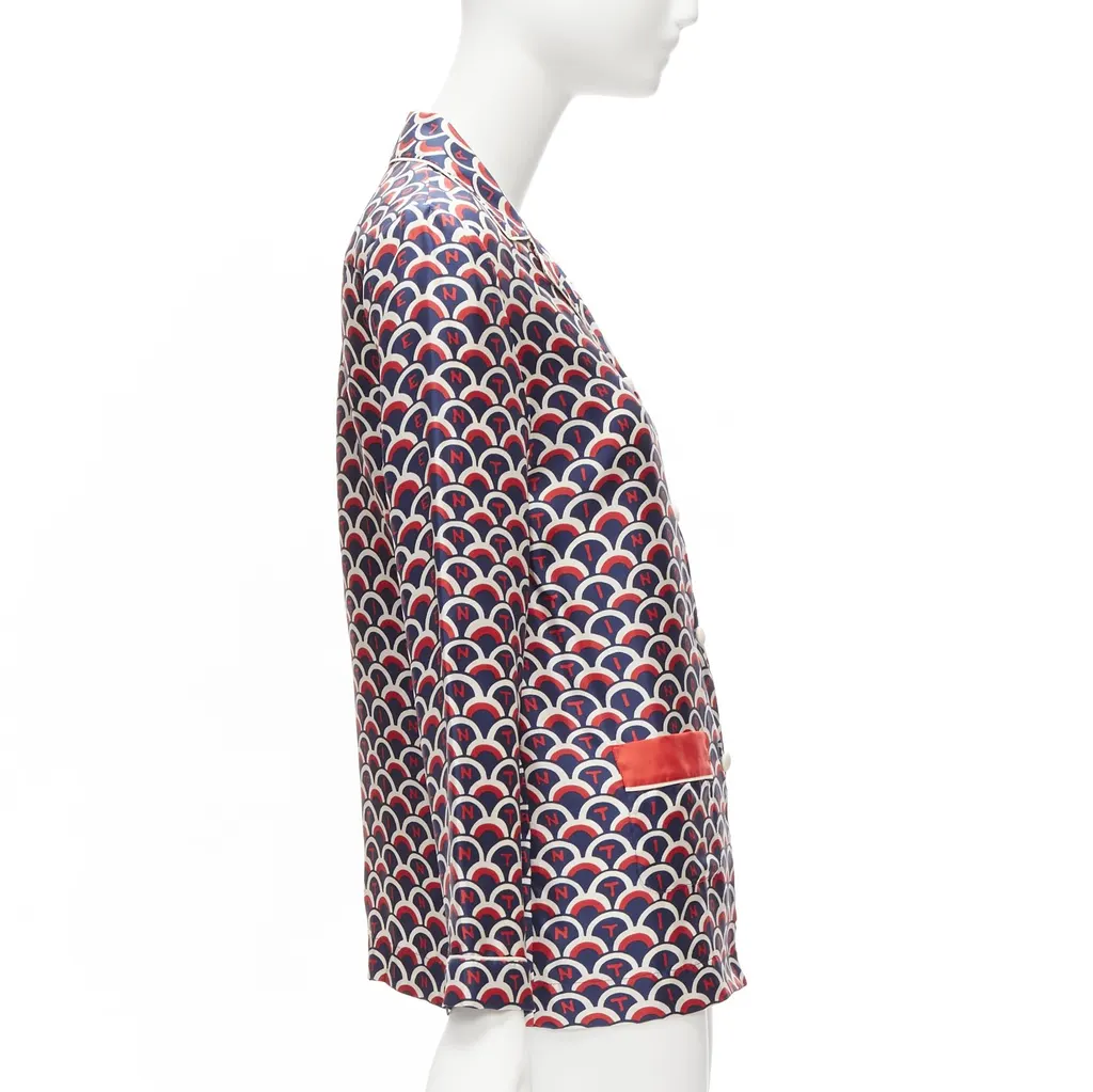 Valentino Logo Pajama Shirt Red Silk Never worn - Model View