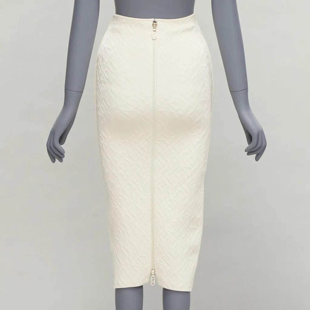 Fendi Logo Pencil Skirt Beige Viscose Never worn - Box View