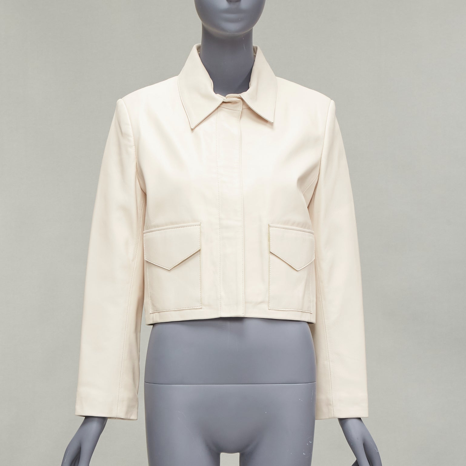 Nour Hammour Cream Lambskin Zip Jacket - Image 6