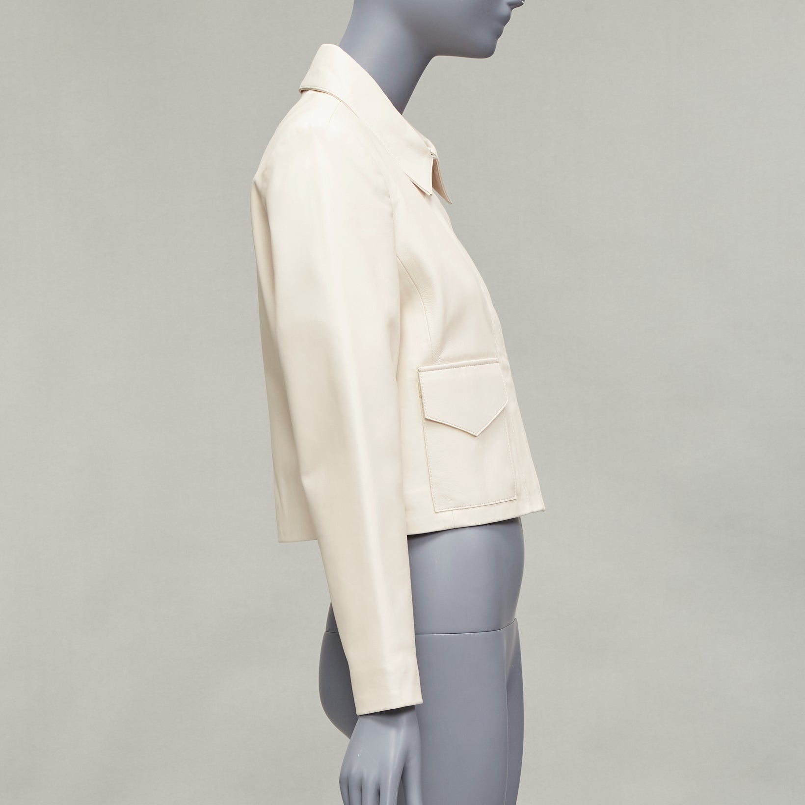 Nour Hammour Cream Lambskin Zip Jacket - Side view