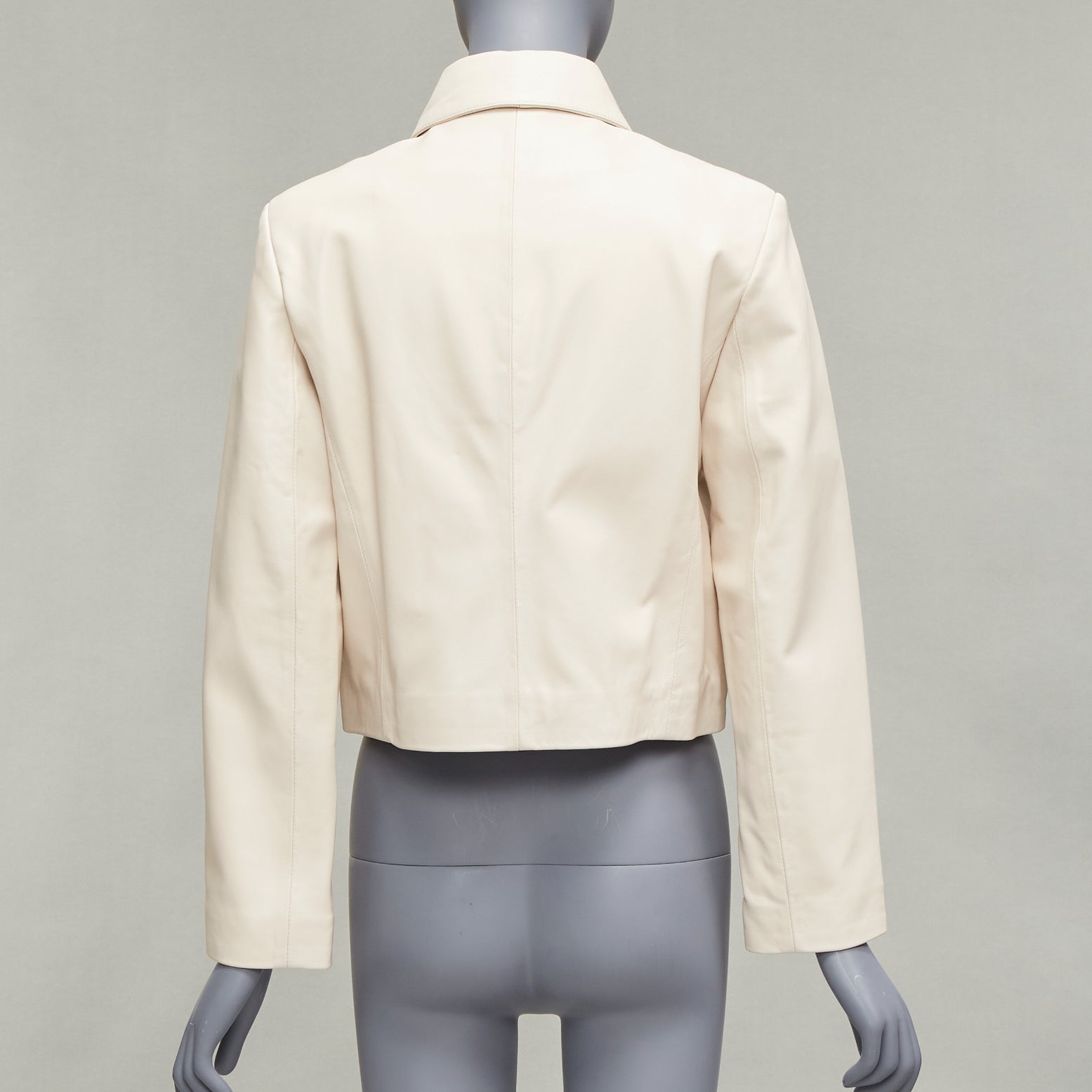 Nour Hammour Cream Lambskin Zip Jacket - Detail 1