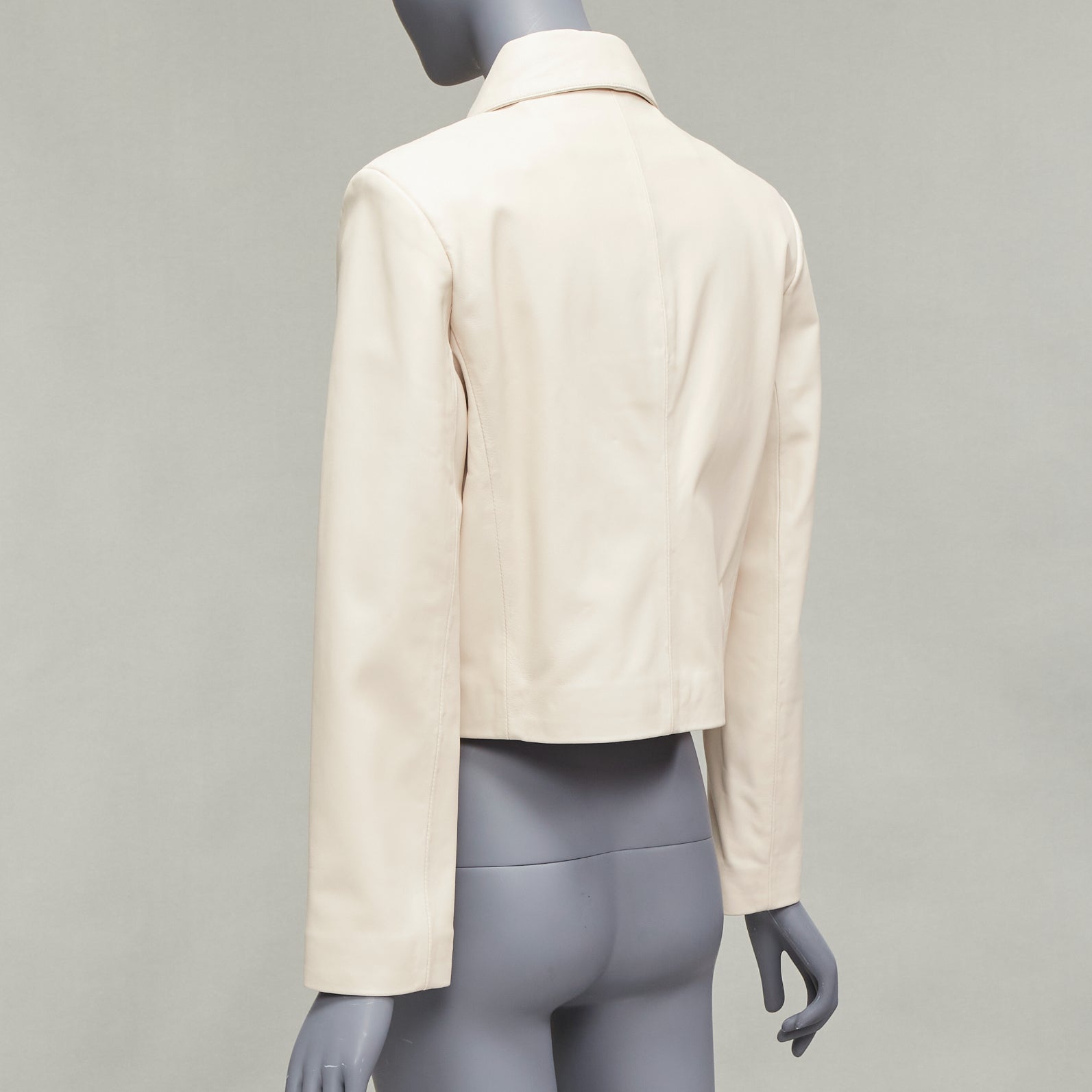 Nour Hammour Cream Lambskin Zip Jacket - Detail 2