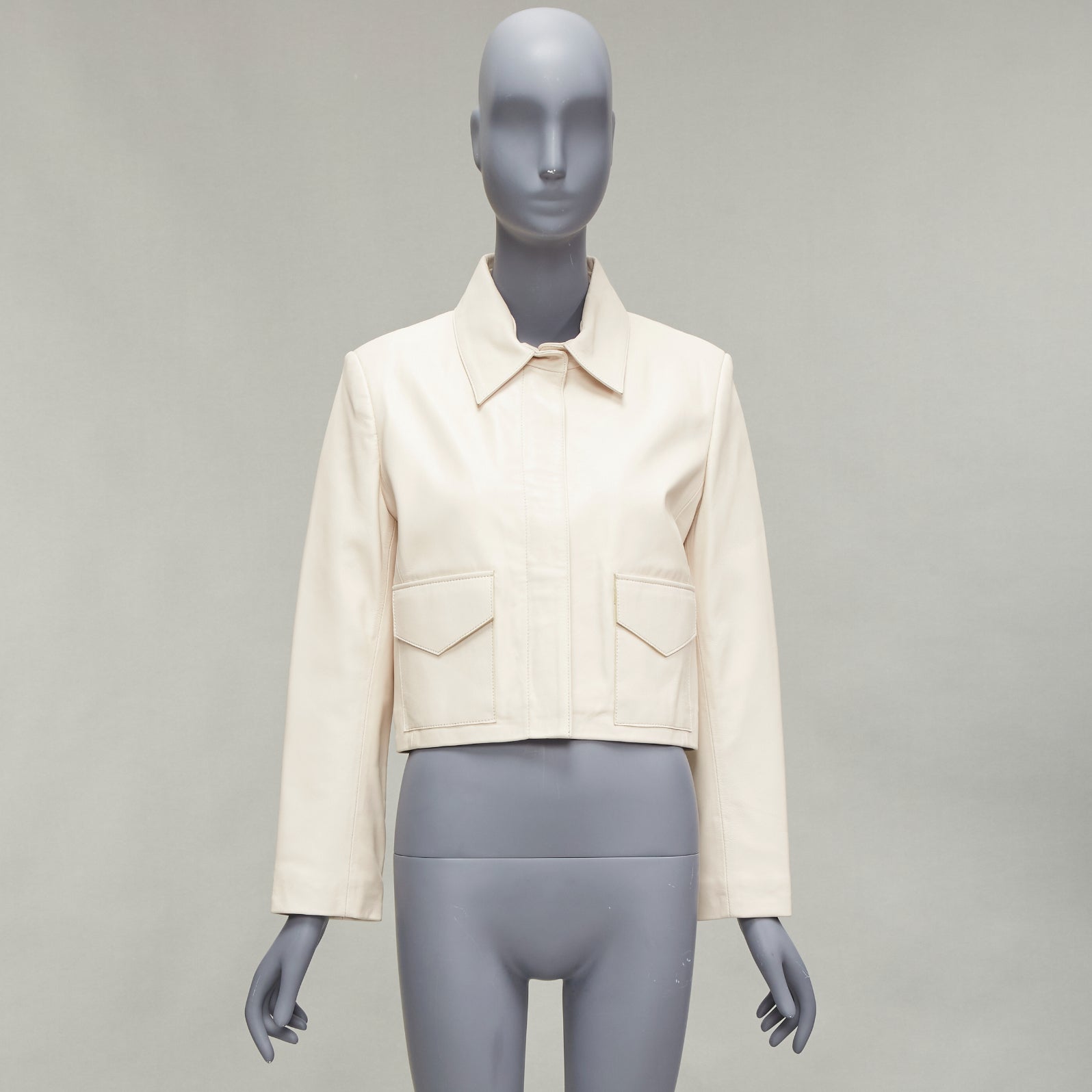 Nour Hammour Cream Lambskin Zip Jacket - Image 12