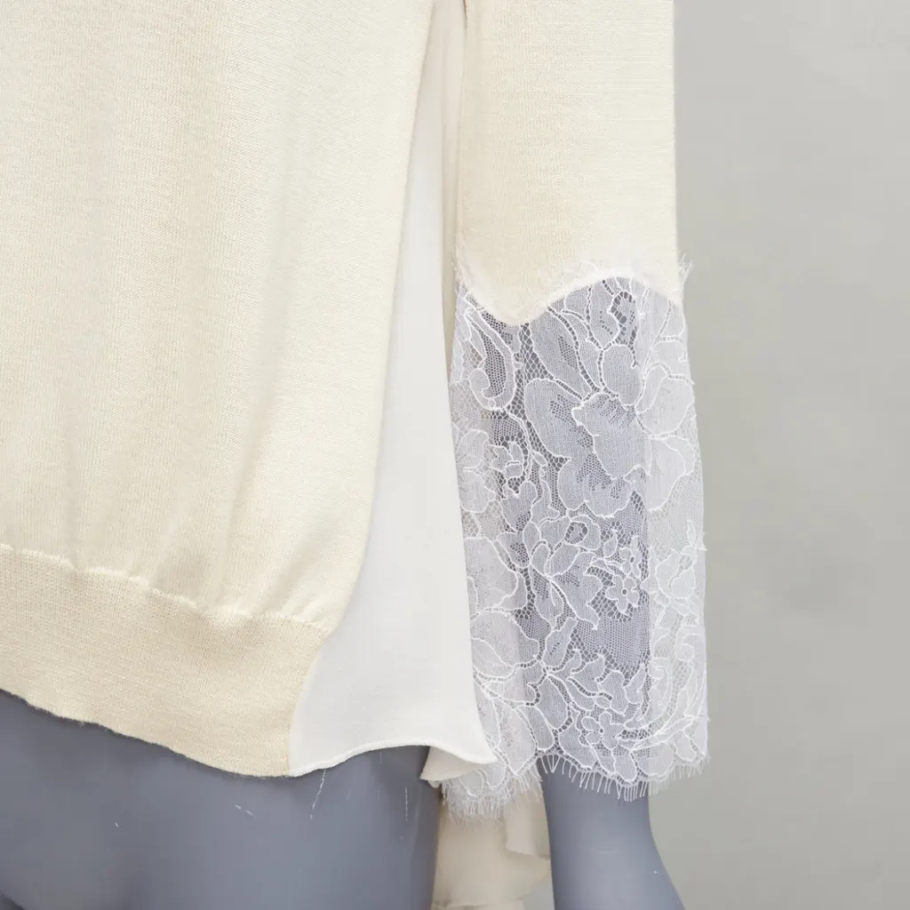 Oscar De La Renta Lace Flare Hem Sweater Beige Wool Very good - Back View