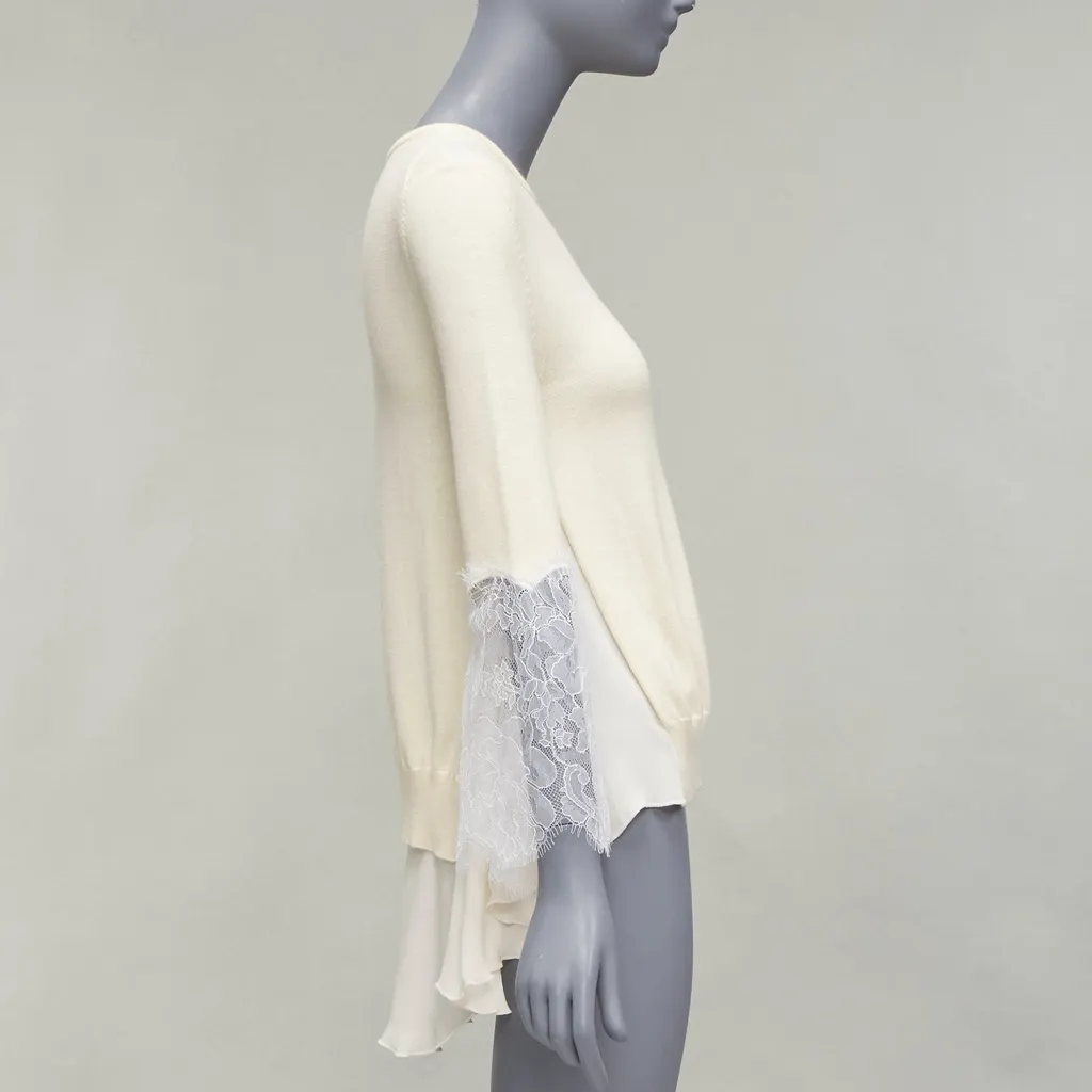 Oscar De La Renta Lace Flare Hem Sweater Beige Wool Very good - Box View