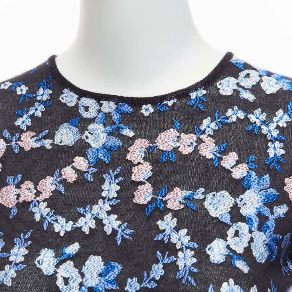 Giambattista Valli Floral Embroidery Top Black Cashmere Never worn - Back View